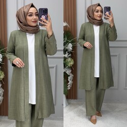 Ebrarengiz Moda - 5330 ASUDE ÜÇLÜ TAKIM K120 HAKİ