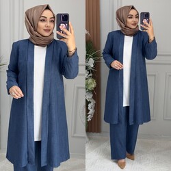 Ebrarengiz Moda - 5330 ASUDE ÜÇLÜ TAKIM K120 MAVİ