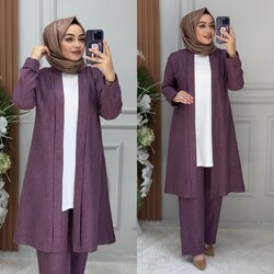Ebrarengiz Moda - 5330 ASUDE ÜÇLÜ TAKIM K120 MOR
