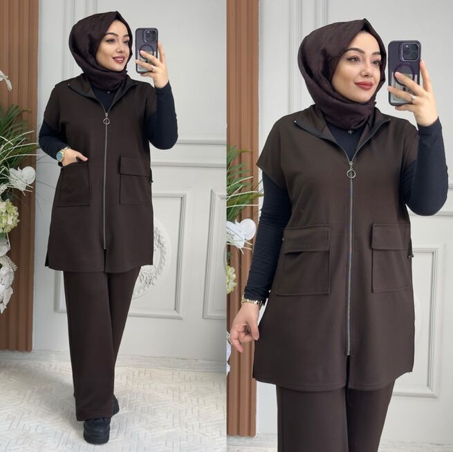5420 YELEKLİ TAKIM K120 KAHVE