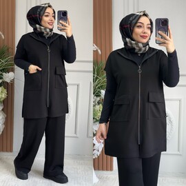 Ebrarengiz Moda - 5420 YELEKLİ TAKIM K120 SİYAH