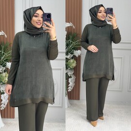 Ebrarengiz Moda - 5440 İPEK TAKIM K170 HAKİ