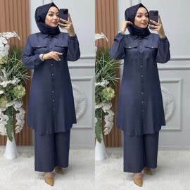 Ebrarengiz Moda - 5460 TENSEL KOT TAKIM K160 KOYU MAVİ