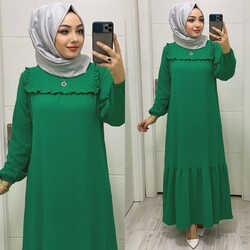 Ebrarengiz Moda - 6190 NİLAY ELBİSE K35 YEŞİL
