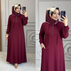 Ebrarengiz Moda - 6300 CEPLİ ELBİSE K85 BORDO