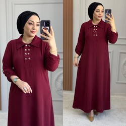 Ebrarengiz Moda - 6320 ÇİFT DÜĞMELİ ELBİSE K85 BORDO