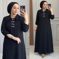 Ebrarengiz Moda - 6320 ÇİFT DÜĞMELİ ELBİSE K85 SİYAH