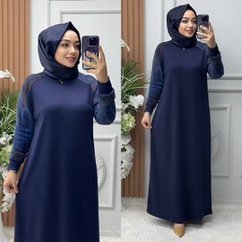 Ebrarengiz Moda - 6370 BURCU ELBİSE K170 LACİVERT