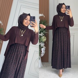 Ebrarengiz Moda - 6380 ESVET ELBİSE K140 KAHVE