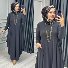 Ebrarengiz Moda - 6390 SELENAY ELBİSE K120 ANTRASİT