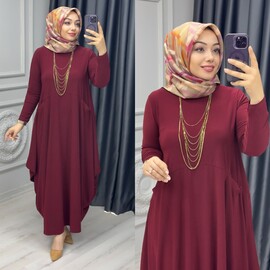 Ebrarengiz Moda - 6390 SELENAY ELBİSE K120 BORDO