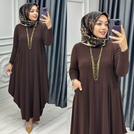 Ebrarengiz Moda - 6390 SELENAY ELBİSE K120 KAHVE
