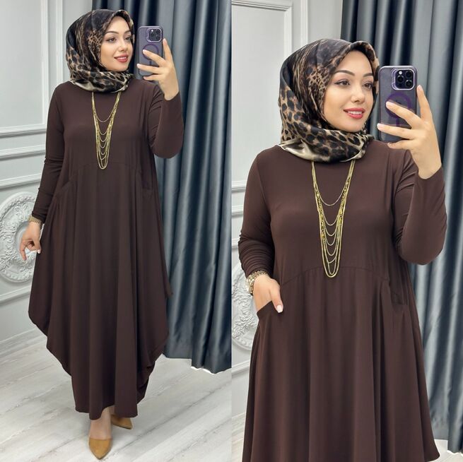 6390 SELENAY ELBİSE K120 KAHVE