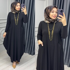 Ebrarengiz Moda - 6390 SELENAY ELBİSE K120 SİYAH