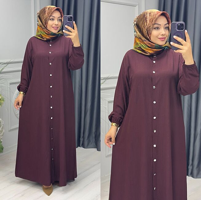6420 NUR ELBİSE - FERACE K140 BORDO - 1