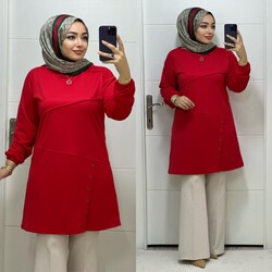 Ebrarengiz Moda - 8460 YELİZ TUNİK K25 KIRMIZI