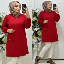 Ebrarengiz Moda - 8490 DİLA TUNİK K55 KIRMIZI