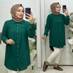 Ebrarengiz Moda - 8710 ŞEHRAZAT TUNİK K65 ZÜMRÜT