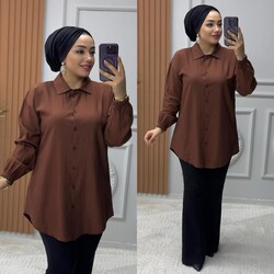 Ebrarengiz Moda - 8800 ASOS GÖMLEK K80 KAHVE