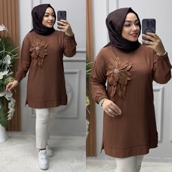 Ebrarengiz Moda - 8810 SARDUNYA TUNİK K80 KAHVE