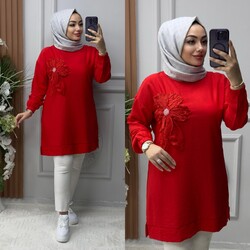 Ebrarengiz Moda - 8810 SARDUNYA TUNİK K80 KIRMIZI
