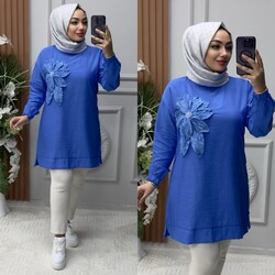 Ebrarengiz Moda - 8810 SARDUNYA TUNİK K80 MAVİ