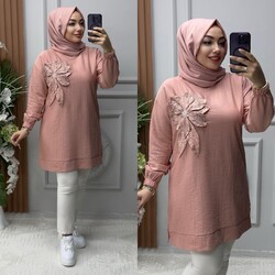 Ebrarengiz Moda - 8810 SARDUNYA TUNİK K80 PUDRA