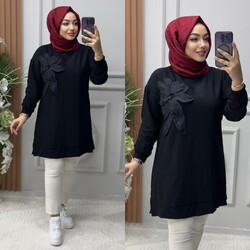 Ebrarengiz Moda - 8810 SARDUNYA TUNİK K80 SİYAH