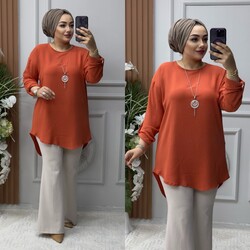 Ebrarengiz Moda - 8850 LİZADE TUNİK K60 KİREMİT