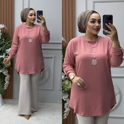 Ebrarengiz Moda - 8850 LİZADE TUNİK K60 PUDRA