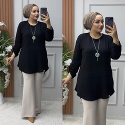 Ebrarengiz Moda - 8850 LİZADE TUNİK K60 SİYAH