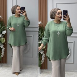 Ebrarengiz Moda - 8850 LİZADE TUNİK K60 ÇAĞLA YEŞİLİ