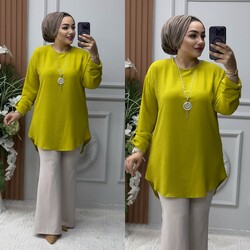 Ebrarengiz Moda - 8850 LİZADE TUNİK K60 YAĞ YEŞİLİ