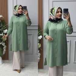 Ebrarengiz Moda - 8860 NEŞE TUNİK K75 ÇAĞLA YEŞİLİ