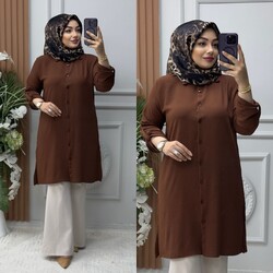 Ebrarengiz Moda - 8860 NEŞE TUNİK K75 KAHVE