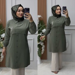 Ebrarengiz Moda - 8870 NEVİN TUNİK K120 HAKİ