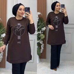 Ebrarengiz Moda - 8890 PARLA TUNİK K75 KAHVE