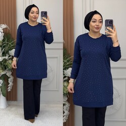 Ebrarengiz Moda - 8920 PIRILTI TUNİK K70 LACİVERT