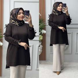 Ebrarengiz Moda - 8960 FİYONKLU TUNİK K80 KAHVE