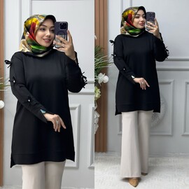 Ebrarengiz Moda - 8960 FİYONKLU TUNİK K80 SİYAH