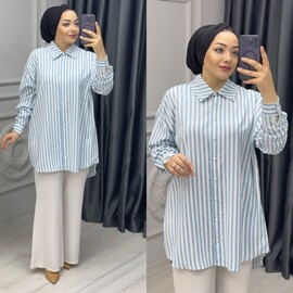 Ebrarengiz Moda - 8970 ÇİZGİLİ GÖMLEK K110 BEBE MAVİ