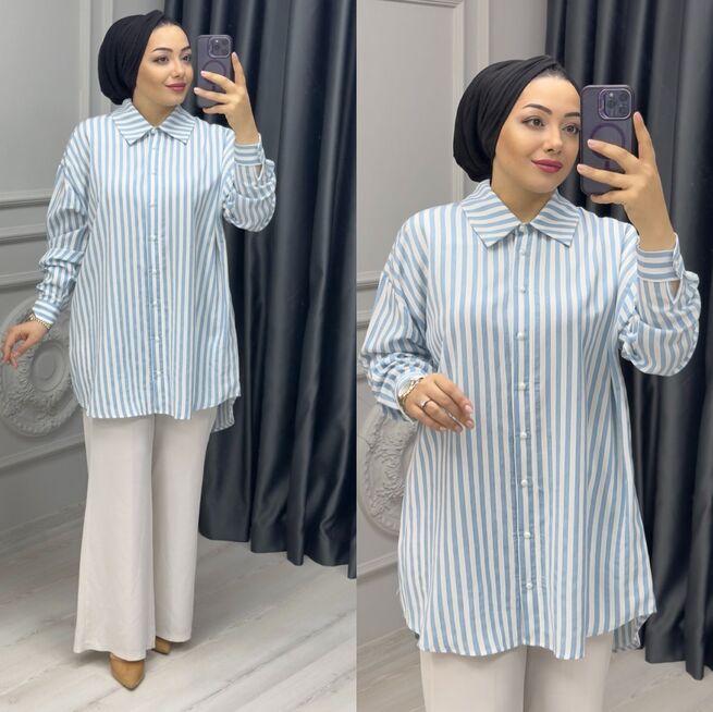 8970 ÇİZGİLİ GÖMLEK K110 BEBE MAVİ